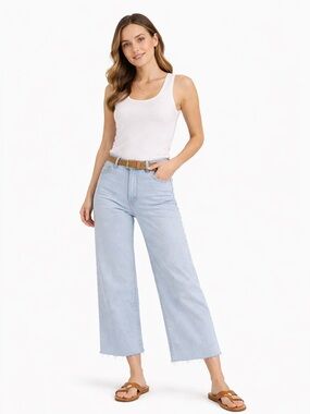 Fidelity Light Blue Wide Leg Jeans with White Tank Look